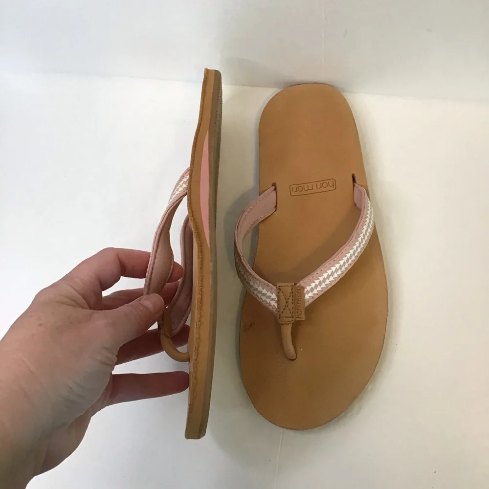 HARI MARI Women's Tan & Light Pink Leather Fields Puebla Flip Flops 8 - Picture 4 of 7